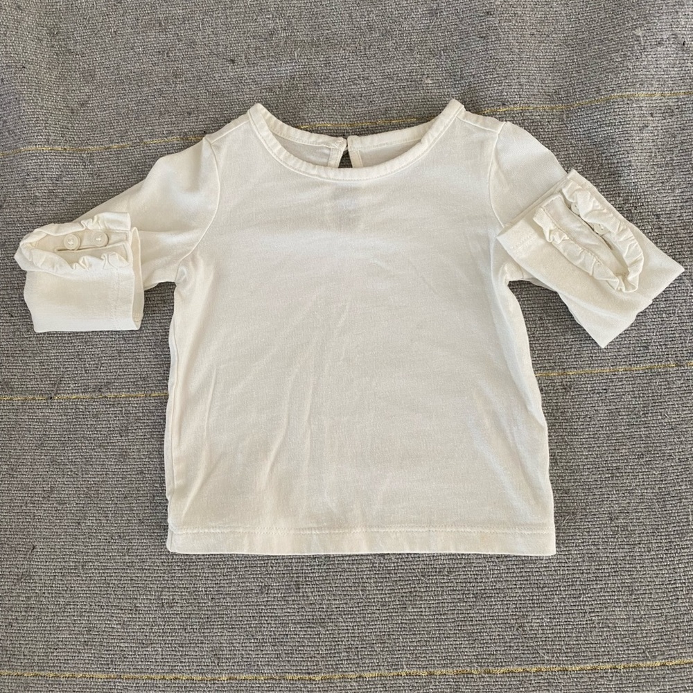 Janie and Jack White Long Sleeve Shirt with Ruffle Detail on Sleeves